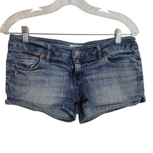 Aeropostale Women Low Rise Rainbow Embroidered Micro Shorts Medium Wash Size 5/6